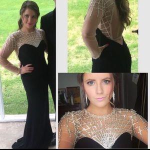 Black and Silver Beaded Prom Dress Size 6